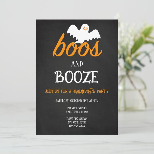 Invitation de la fête d'Halloween Boos et Booze (Debout devant)