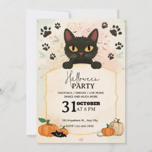 Invitation de la fête d'Halloween Chat Noir Cute