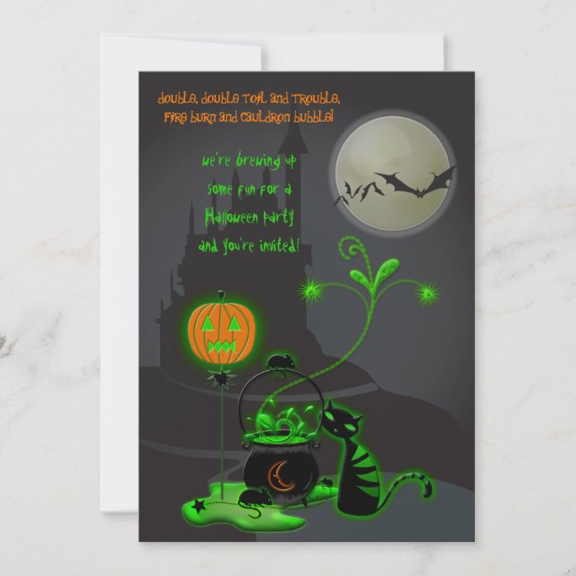 Invitation de la fête d'Halloween Chat noir et Cau (Devant)