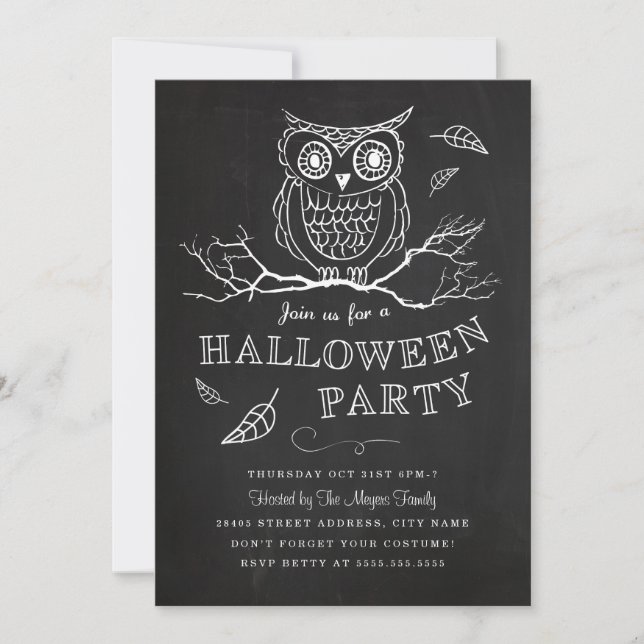 Invitation de la fête d'Halloween Chouette éffraya (Devant)
