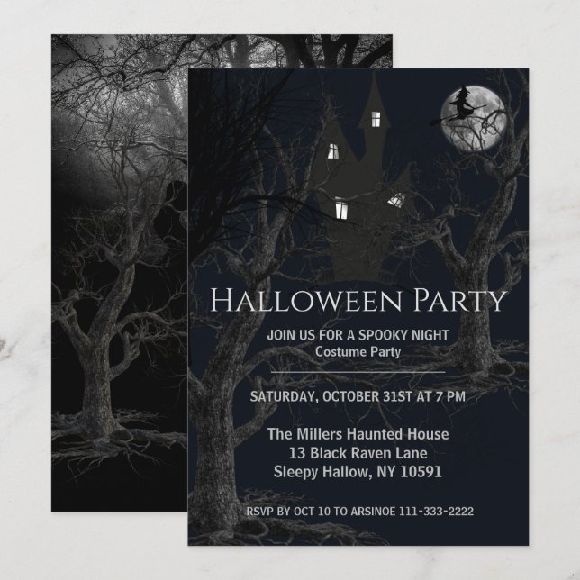 Invitation de la fête d'Halloween de la forêt de s (Devant / Derrière)