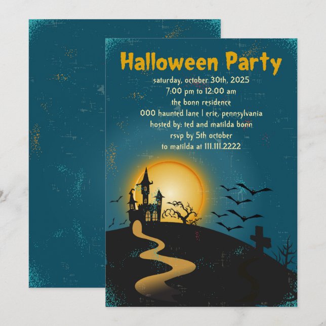 Invitation de la fête d'Halloween de la Maison enc (Devant / Derrière)