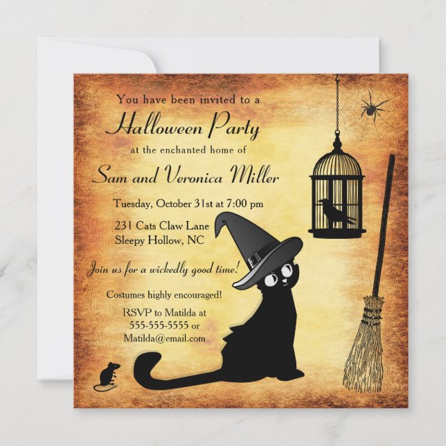 Invitation de la fête d'Halloween de sorcière (Devant)