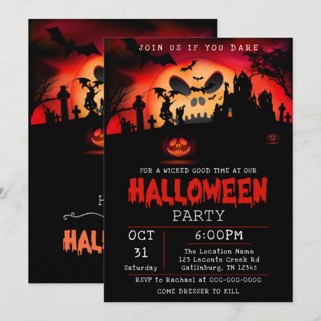 Invitation de la fête d'Halloween Déplaisante (Devant / Derrière)