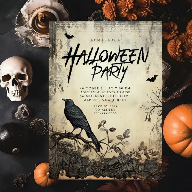 Invitation de la fête d'Halloween du Corbeau noir  (Créateur téléchargé)