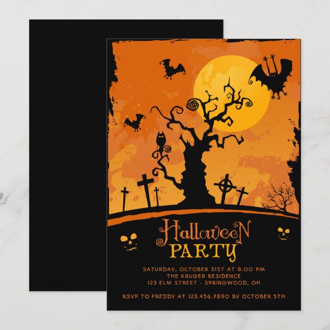 Invitation de la fête d'Halloween éffrayante (Devant / Derrière)