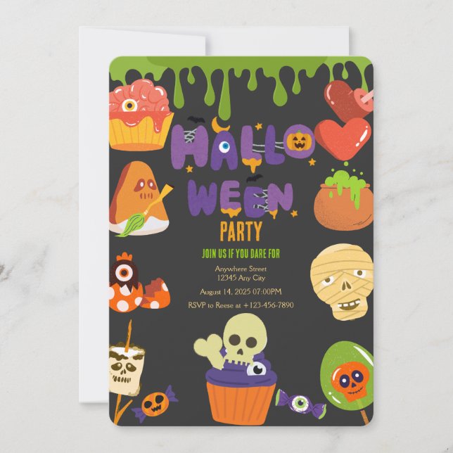 Invitation de la fête d'Halloween éffrayante (Devant)