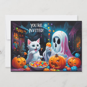 Invitation de la fête d'Halloween Ghost et Kitten