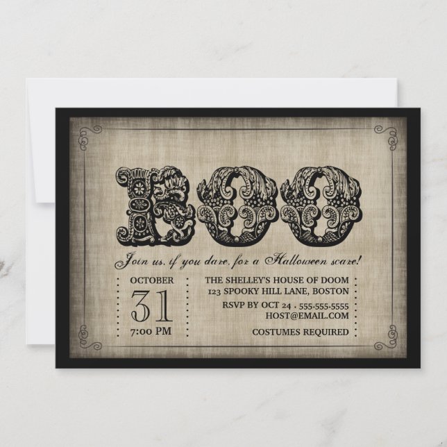 Invitation de la fête d'Halloween gothique BOO éff (Devant)