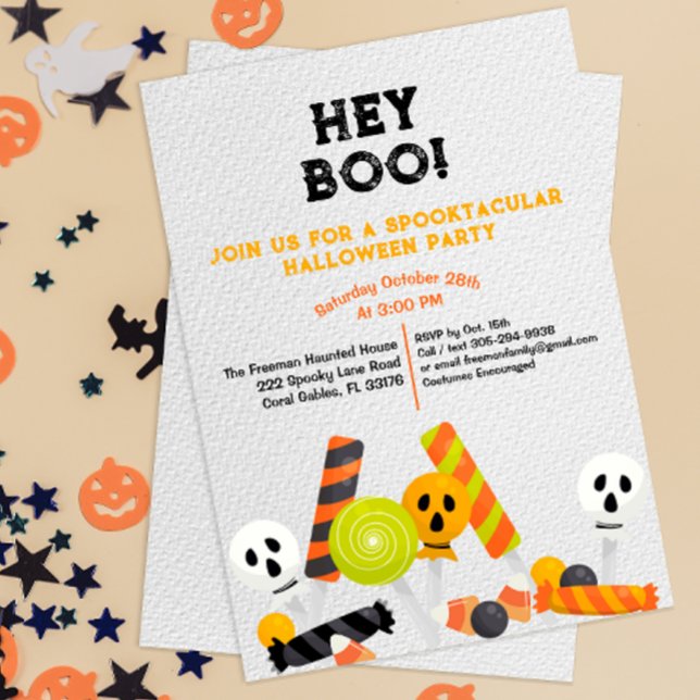 Invitation de la fête d'Halloween Hey Boo Enfants (Sweet Halloween Party Invitation for kids)