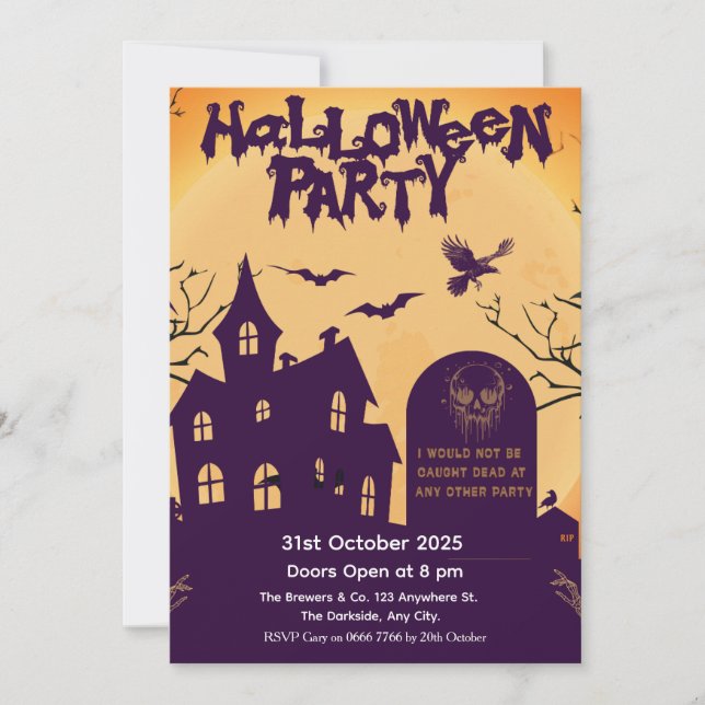 Invitation de la fête d'Halloween - Maison hantée (Devant)