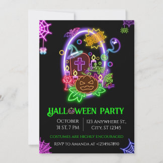 Invitation de la fête d'Halloween Neon Ghosts & Ci