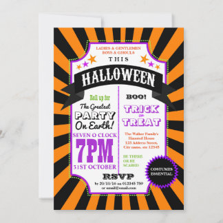 Invitation de la fête d'Halloween noir et orange