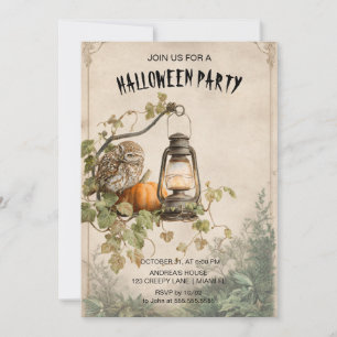 Invitation de la fête d'Halloween rustique Owl et 