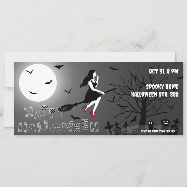 Invitation de la fête d'Halloween sorcière éffraya (Devant)