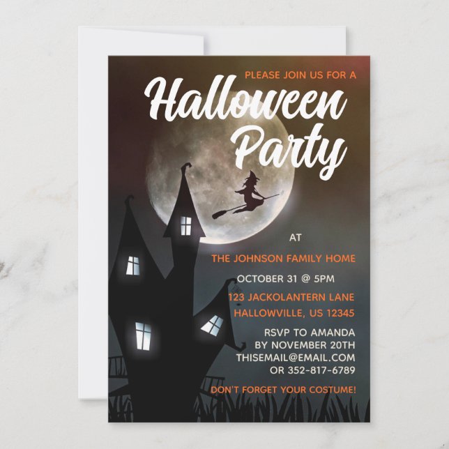 Invitation de la fête d'Halloween sorcière éffraya (Devant)