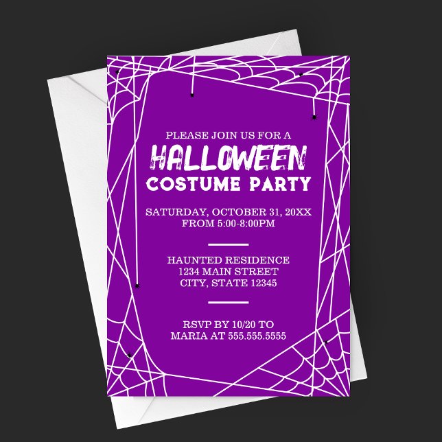 Invitation de la fête d'Halloween Spiderweb (Bright Purple Spiderweb Frame Halloween Costume Party Invitation)