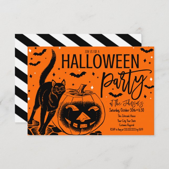 Invitation de la fête d'Halloween vintage (Devant / Derrière)