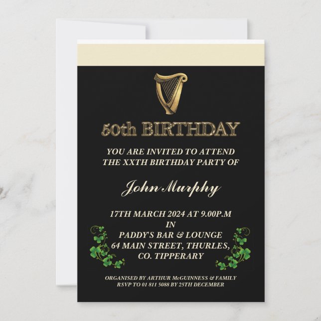 Invitation de la fête du 50e anniversaire irlandai (Devant)