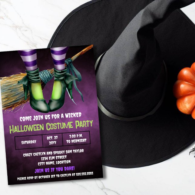 Invitation de la fête du costume d'Halloween (Celebrate a wicked Halloween costume party by sending out these wicked witch Halloween invitations.)