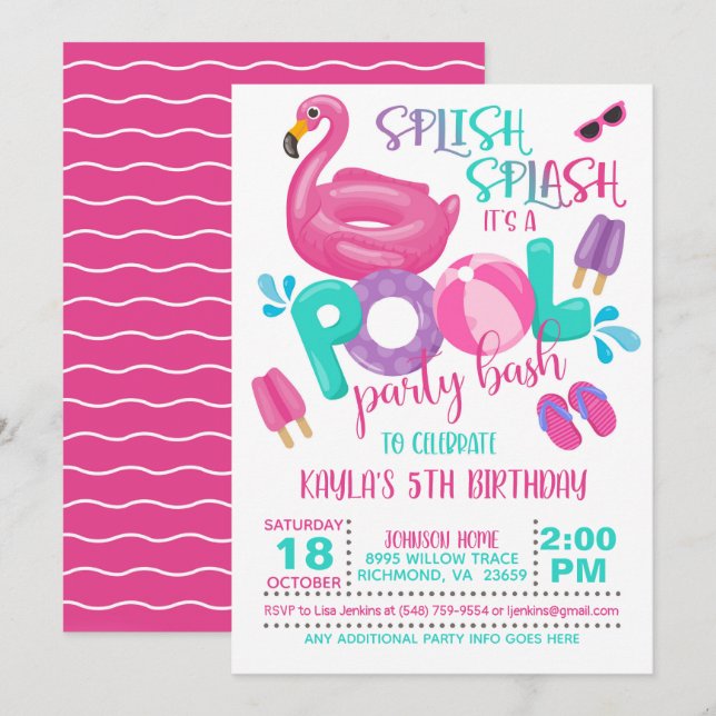 Invitation de la fête du Flamant rose Pool (Devant / Derrière)