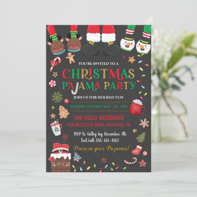 Invitation de la fête du Pyjama de Noël (Debout devant)