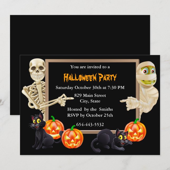 Invitation de la fête du squelette d'Halloween mam (Devant / Derrière)