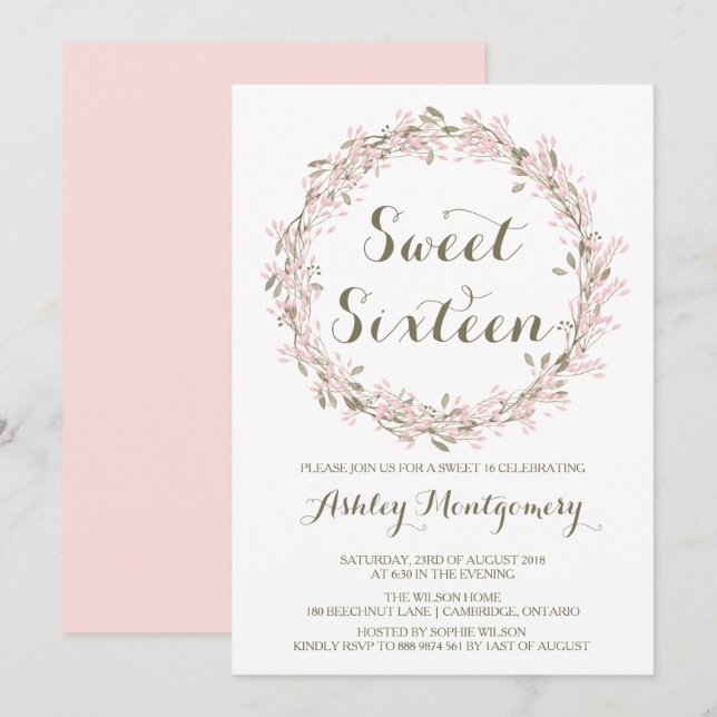 Invitation de la fête du Sweet sixteen de la couro (Devant / Derrière)