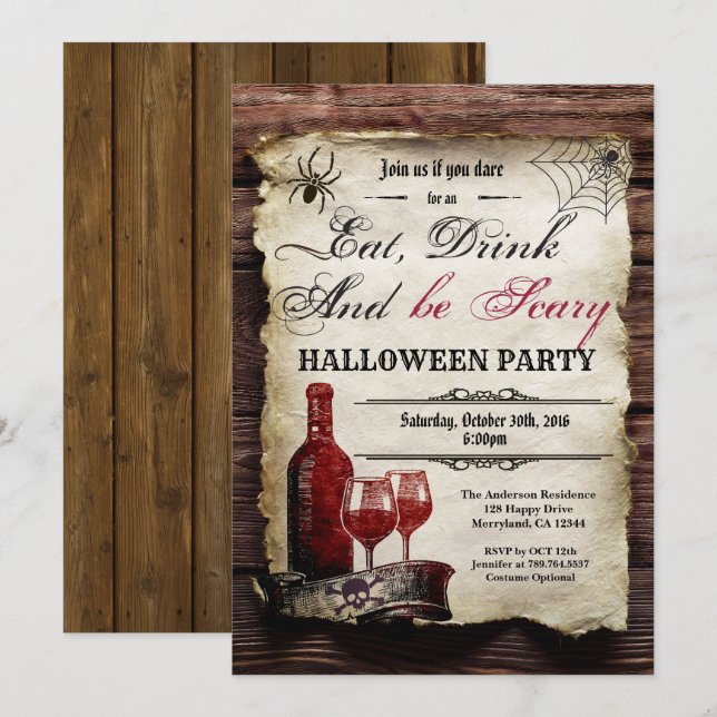 Invitation de la fête du vin d'Halloween (Devant / Derrière)