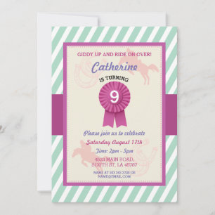 Invitation de la fête équitation Stripe Mint Invit