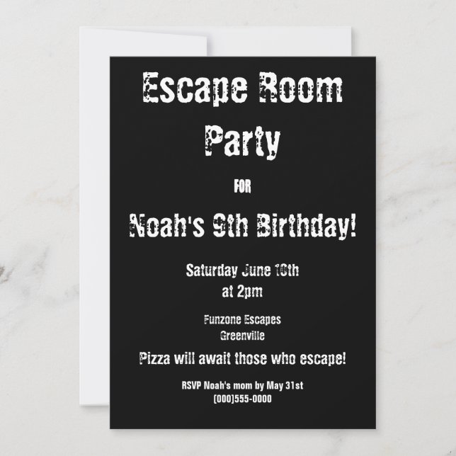Invitation de la fête "Escape Room" (Devant)