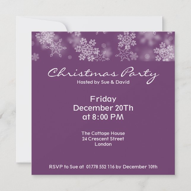 Invitation De La Fête Falling Snowflakes Plum Purp (Devant)