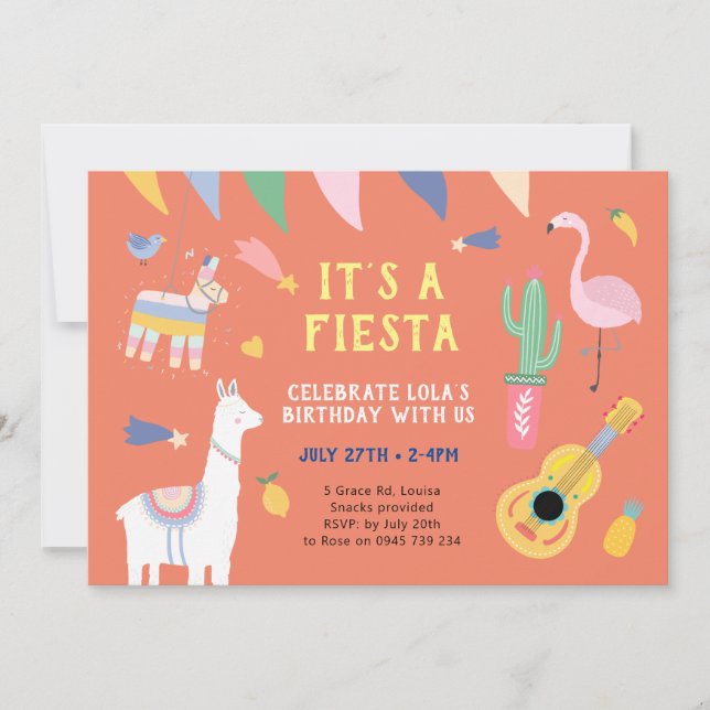 Invitation de la fête Fiesta mexicaine, Llama (Devant)