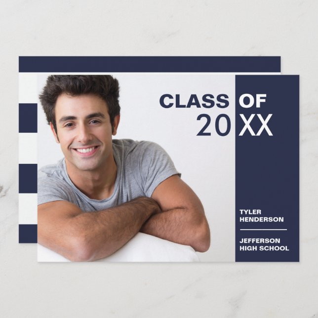 Invitation de la Fête Photo Blue White (Devant / Derrière)