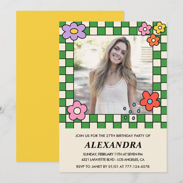 Invitation de la fille 27e anniversaire Retro Supe (Devant / Derrière)