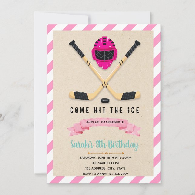 Invitation de la fille d'anniversaire de hockey su (Devant)