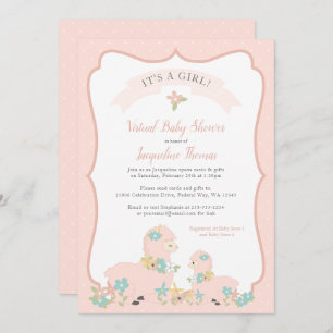 Invitation de la fille Llama Baby shower rose