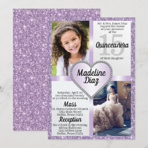 Invitation de la Lavande mauve Quinceañera Cumplea