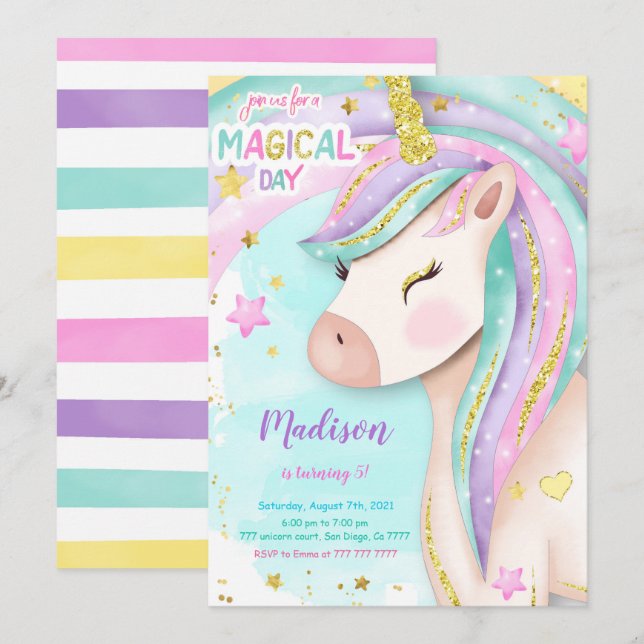 Invitation de la licorne magique (Devant / Derrière)