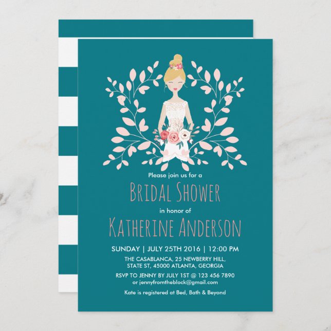 Invitation de la Mariage turquoise robe de mariée  (Devant / Derrière)