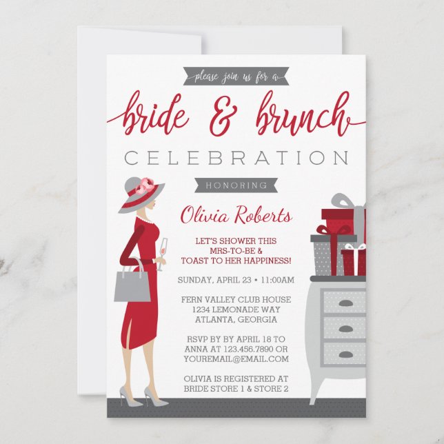 Invitation de la mariée et de la douche de brunch, (Devant)