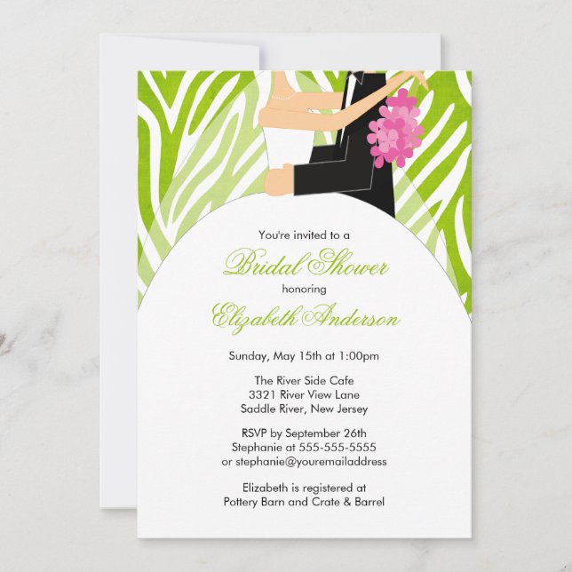 Invitation de la mariée Lime Green Zebra (Devant)