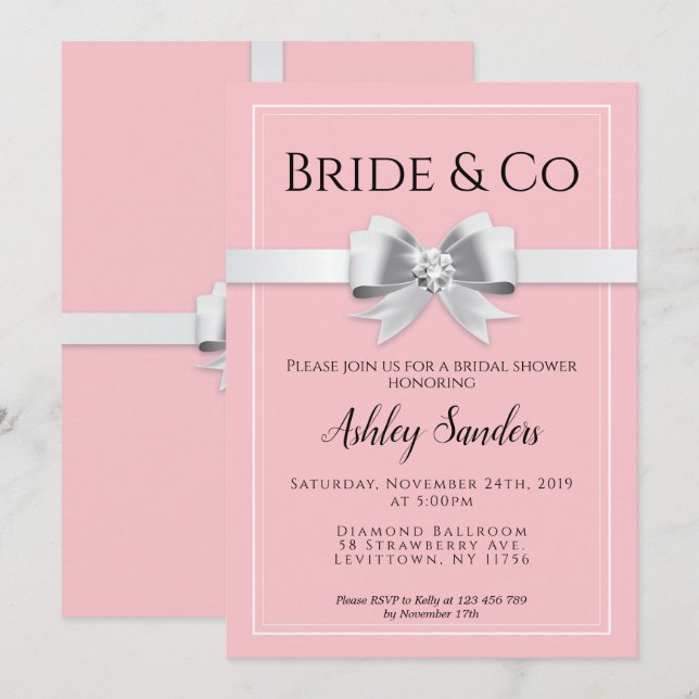 Invitation de la mariée rose & Co. (Devant / Derrière)