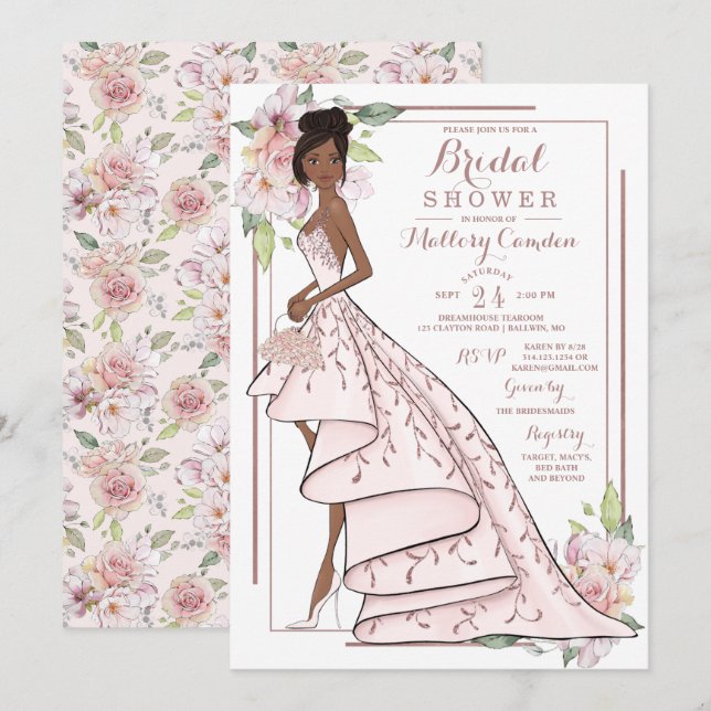 Invitation de la mariée rose de Parties scintillan (Devant / Derrière)