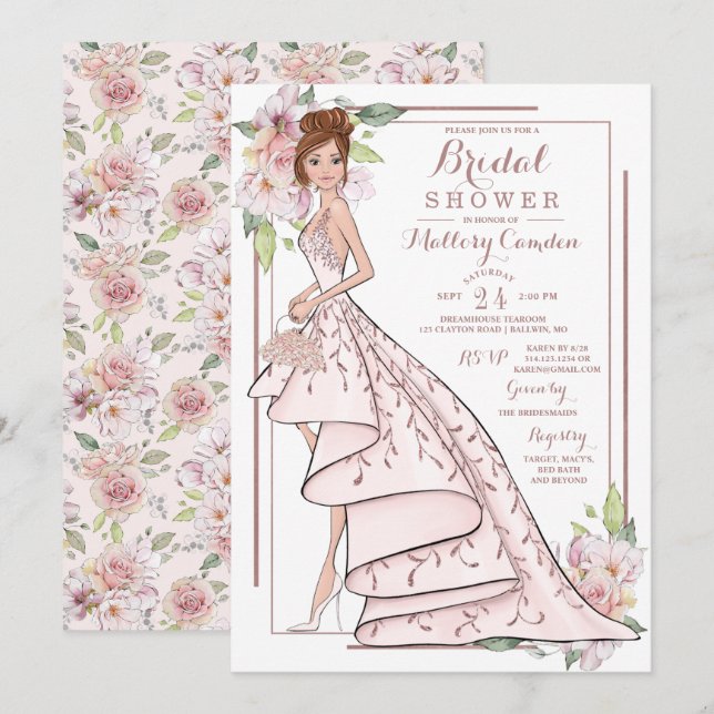 Invitation de la mariée rose Parties scintillant o (Devant / Derrière)