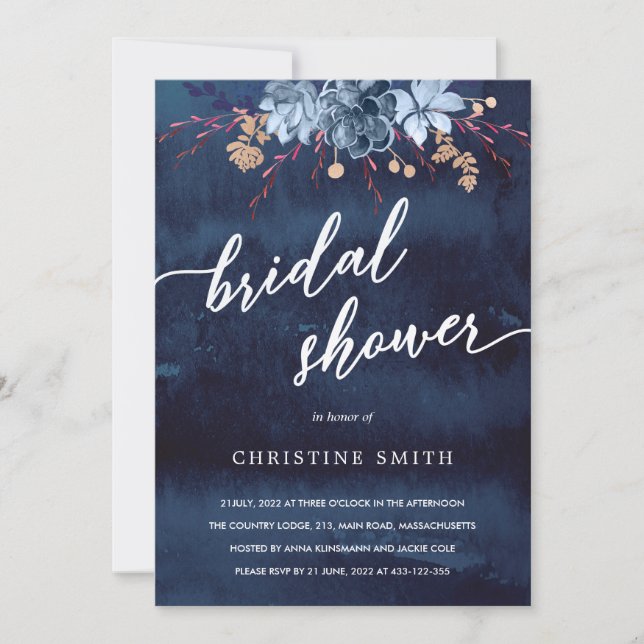 Invitation de la marine Chalkboard Floral Bridal (Devant)