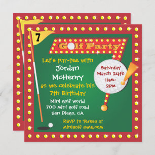 Invitation de la Miniature Golf Party Retro