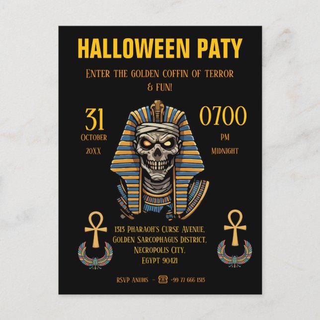 🖤 Invitation de la Momie du Pharaon Noir 🎃✉️ (Devant)