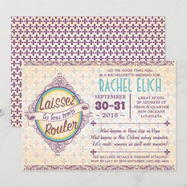 Invitation de la Nouvelle-Orléans Bachelorette Par (Devant / Derrière)