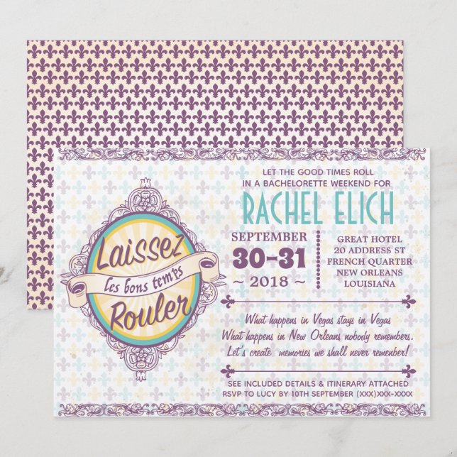 Invitation de la Nouvelle-Orléans Bachelorette Par (Devant / Derrière)